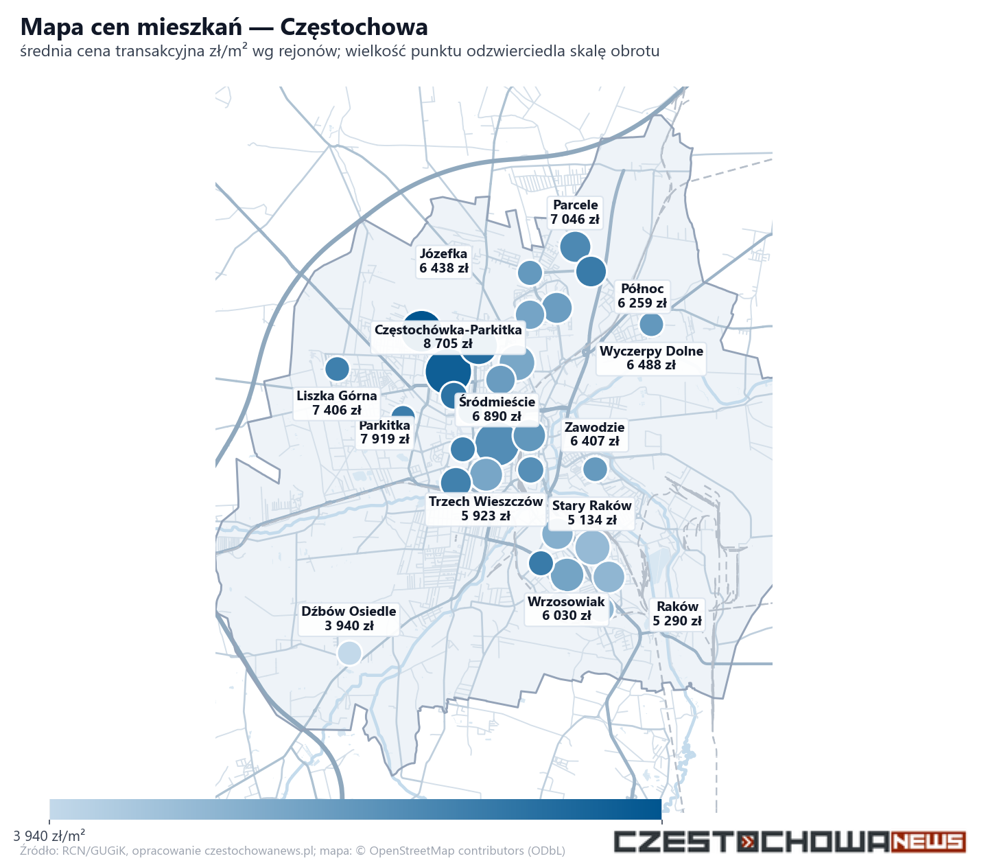 Mapa cen mieszkań - Częstochowa