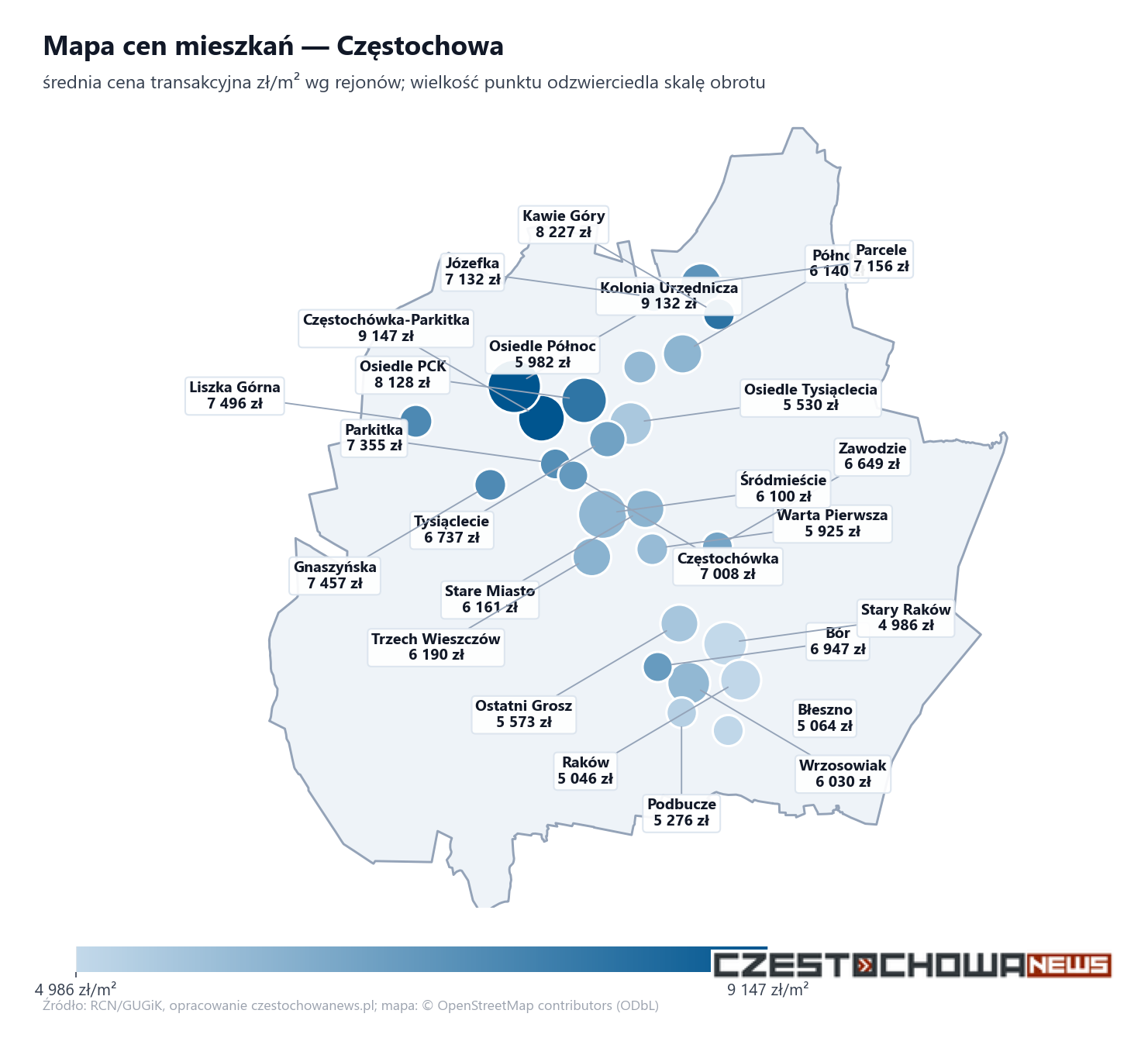 Mapa cen mieszkań - Częstochowa