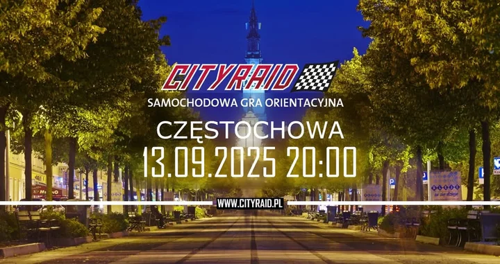 Obrazek przedstawia grafikę promocyjną wydarzenia Samochodowa gra orientacyjna CITYRAID w Częstochowie