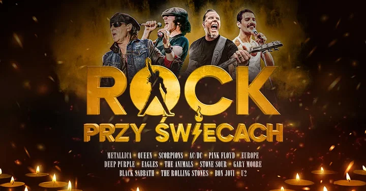 Obrazek przedstawia grafikę promocyjną wydarzenia Rockowe klasyki w kameralnej aranżacji — koncert w Filharmonii Częstochowskiej