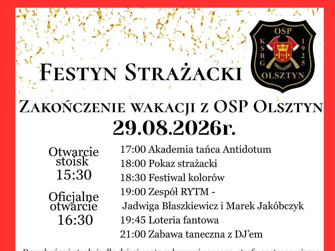 Grafika promocyjna wydarzenia Festyn Strażacki w Olsztynie
