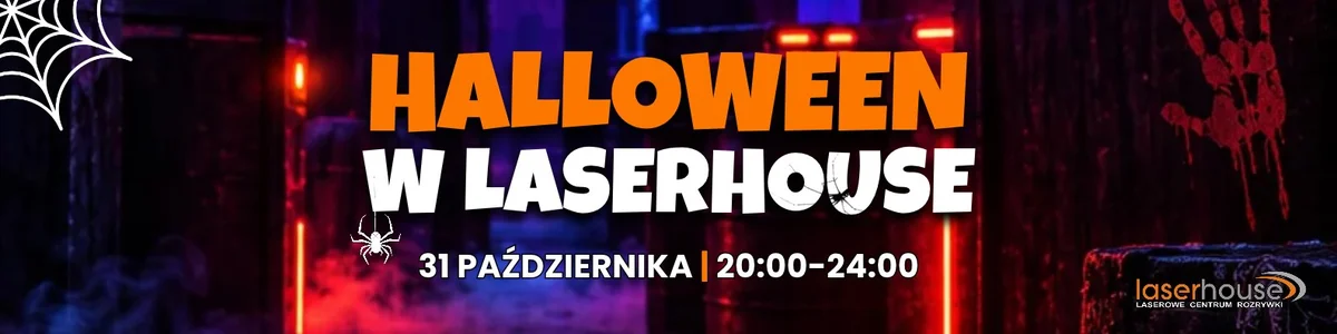 Grafika promocyjna wydarzenia Halloween w Laserhouse Częstochowa: nocne gry