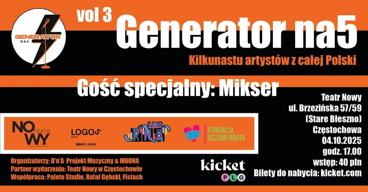 Obrazek przedstawia grafikę promocyjną wydarzenia Koncert młodych artystów i freestylu w Teatrze Nowym — Częstochowa, 4 października