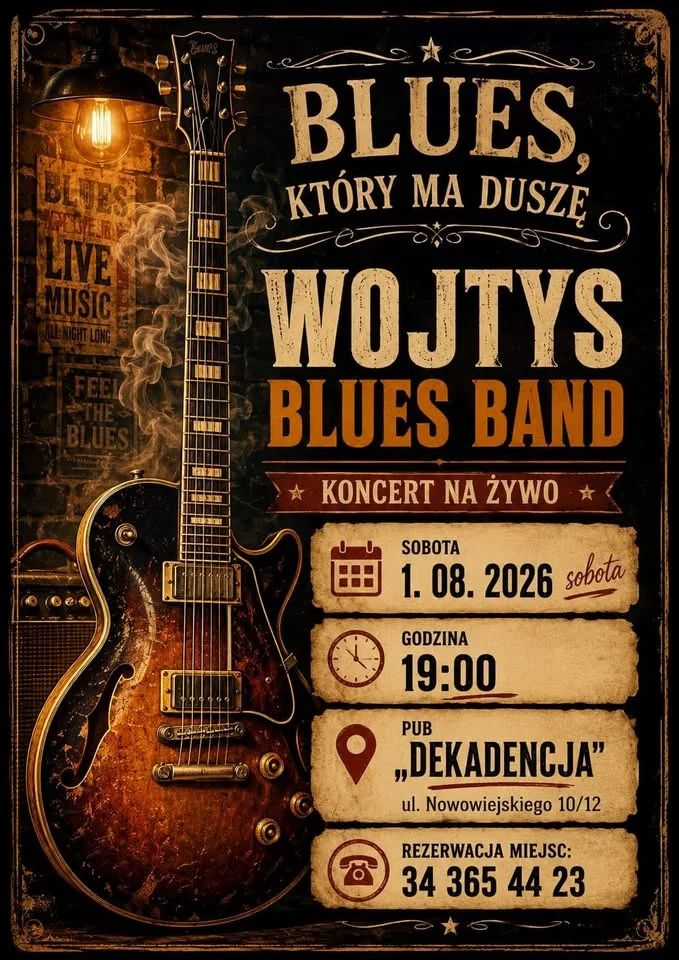 Grafika promocyjna wydarzenia Koncert zespołu WOJTYS BLUES BAND w Częstochowie