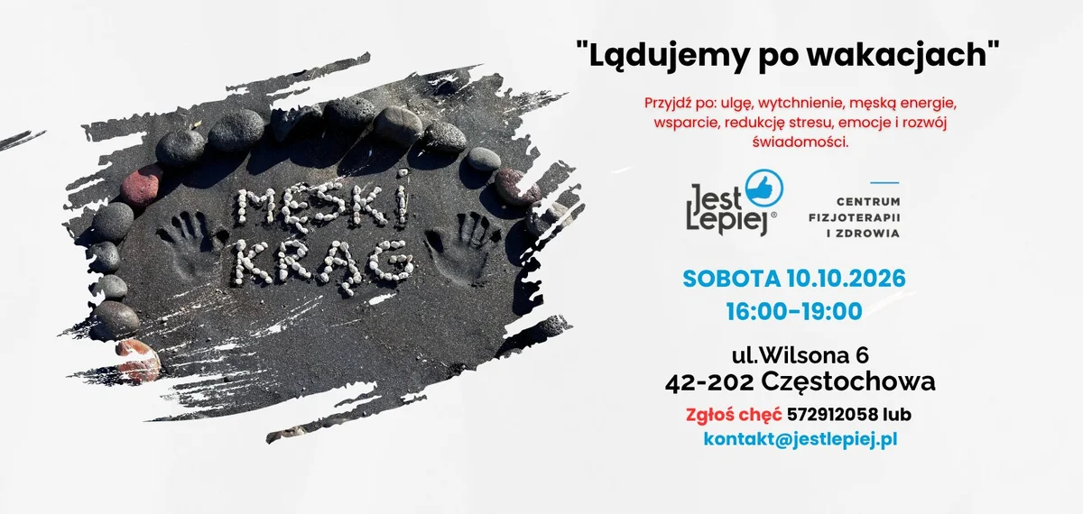 Grafika promocyjna wydarzenia Męski Krąg Częstochowa w Jest Lepiej – październik 2026
