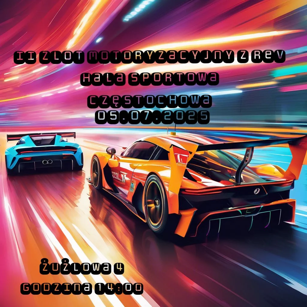 Grafika promocyjna wydarzenia Motoryzacyjne spotkanie w Hali Częstochowa