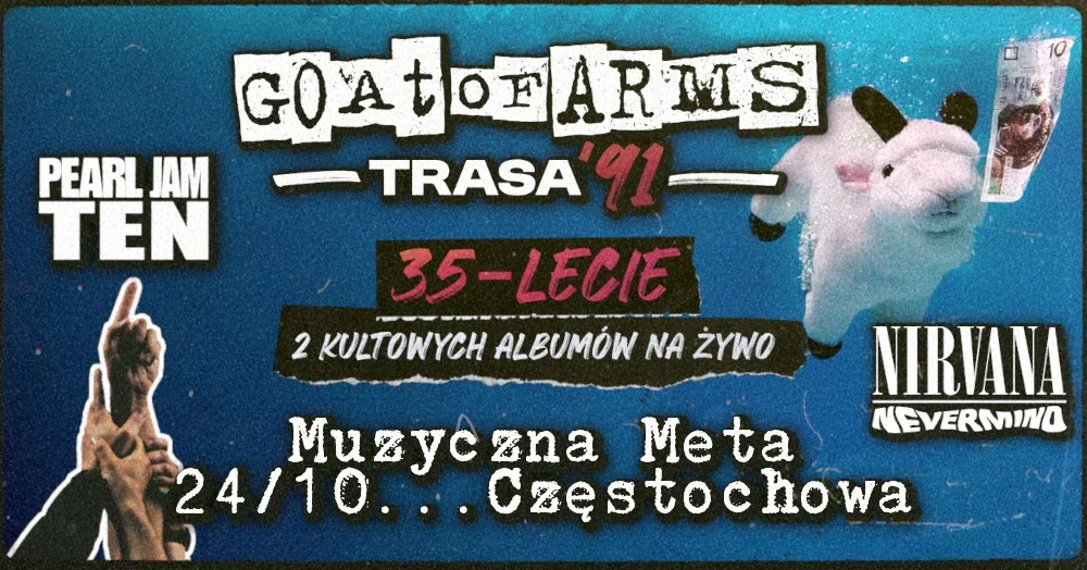Grafika promocyjna wydarzenia TRASA ’91: Nirvana i Pearl Jam na żywo