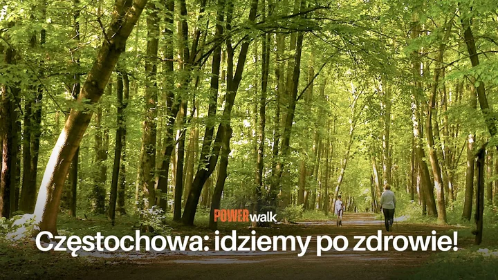 Obrazek przedstawia grafikę promocyjną wydarzenia Poranny spacer Power Walk w Częstochowie — zbiórka w Lesie Aniołowskim