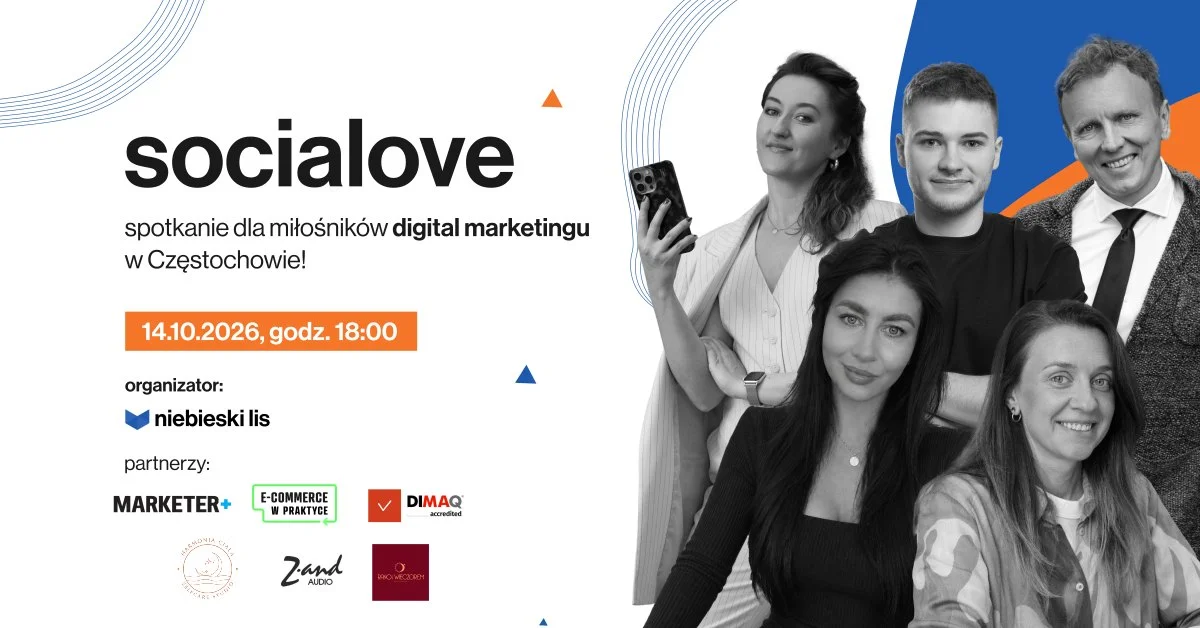Grafika promocyjna wydarzenia Socialove: marketing cyfrowy w Częstochowie