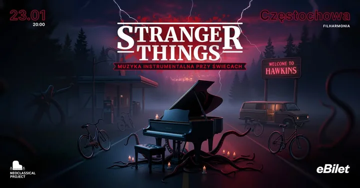 Grafika promocyjna wydarzenia Stranger Things – Muzyka przy świecach (Częstochowa)