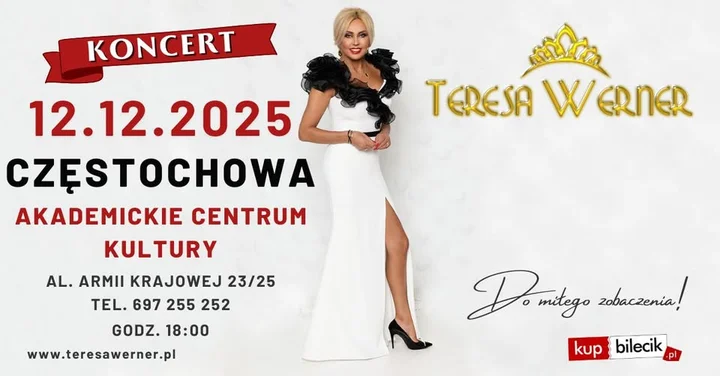 Grafika promocyjna wydarzenia Teresa Werner w Częstochowie — koncert 12 grudnia 2025