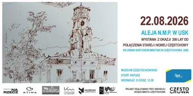 Grafika promocyjna wydarzenia ALEJA N.M.P. w USk – wystawa po VIII Urban Sketchers Meeting in Częstochowa 2026