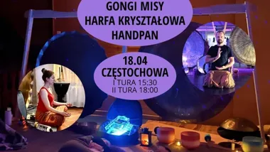 Grafika promocyjna wydarzenia Oaza Zdrowia w Częstochowie: koncert gongów, mis kryształowych i kakao w Dobrym Stanie