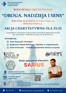 Grafika promocyjna wydarzenia DROGA. NADZIEJA I SENS — charytatywny wieczór sztuki i tańca w Częstochowie