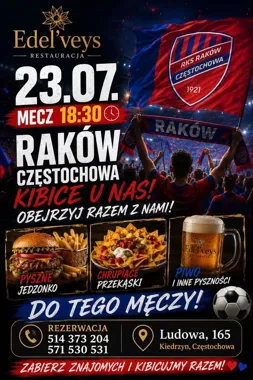 Grafika promocyjna wydarzenia Kibice u nas – mecz Rakowa