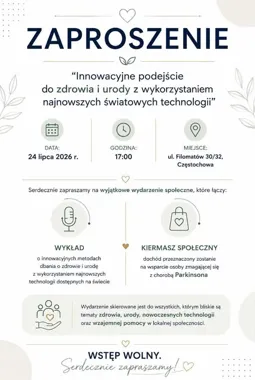 Grafika promocyjna wydarzenia Kiermasz charytatywny i wykład o zdrowiu – Częstochowa