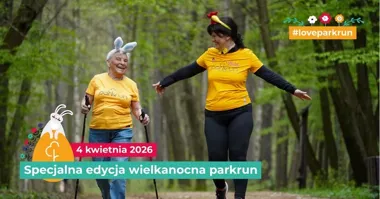 Grafika promocyjna wydarzenia Wielkanocna edycja specjalna parkrun Las Aniołowski w Częstochowie
