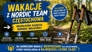 Grafika promocyjna wydarzenia Wakacje z Nordic Team Częstochowa – bezpłatne treningi