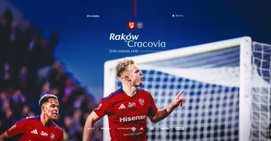 Grafika promocyjna wydarzenia Raków Częstochowa - Cracovia. Wszyscy na mecz w Częstochowie