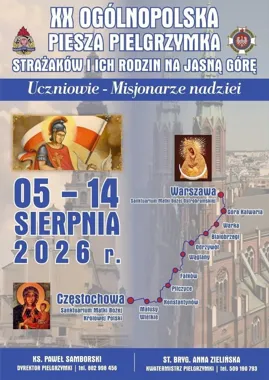 Grafika promocyjna wydarzenia XX Piesza Pielgrzymka Strażaków – Warszawa Częstochowa