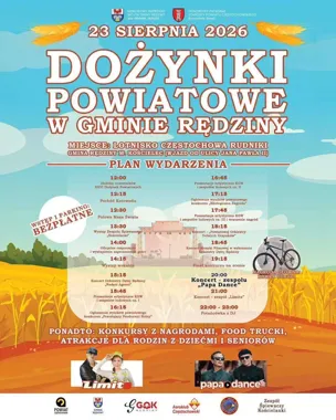 Grafika promocyjna wydarzenia XXVI Dożynki Powiatowe w Gminie Rędziny