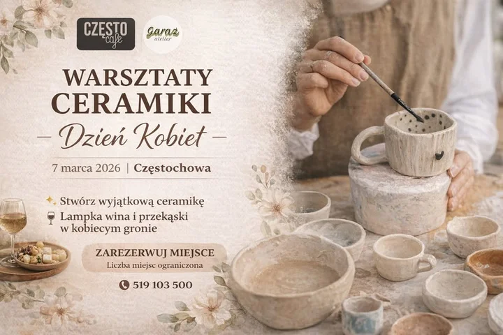 Grafika promocyjna wydarzenia Warsztaty Ceramiki – Dzień Kobiet | Częstochowa