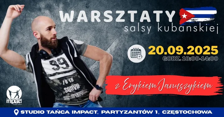 Obrazek przedstawia grafikę promocyjną wydarzenia Intensywne warsztaty taneczne z Erykiem Januszykiem w Częstochowie