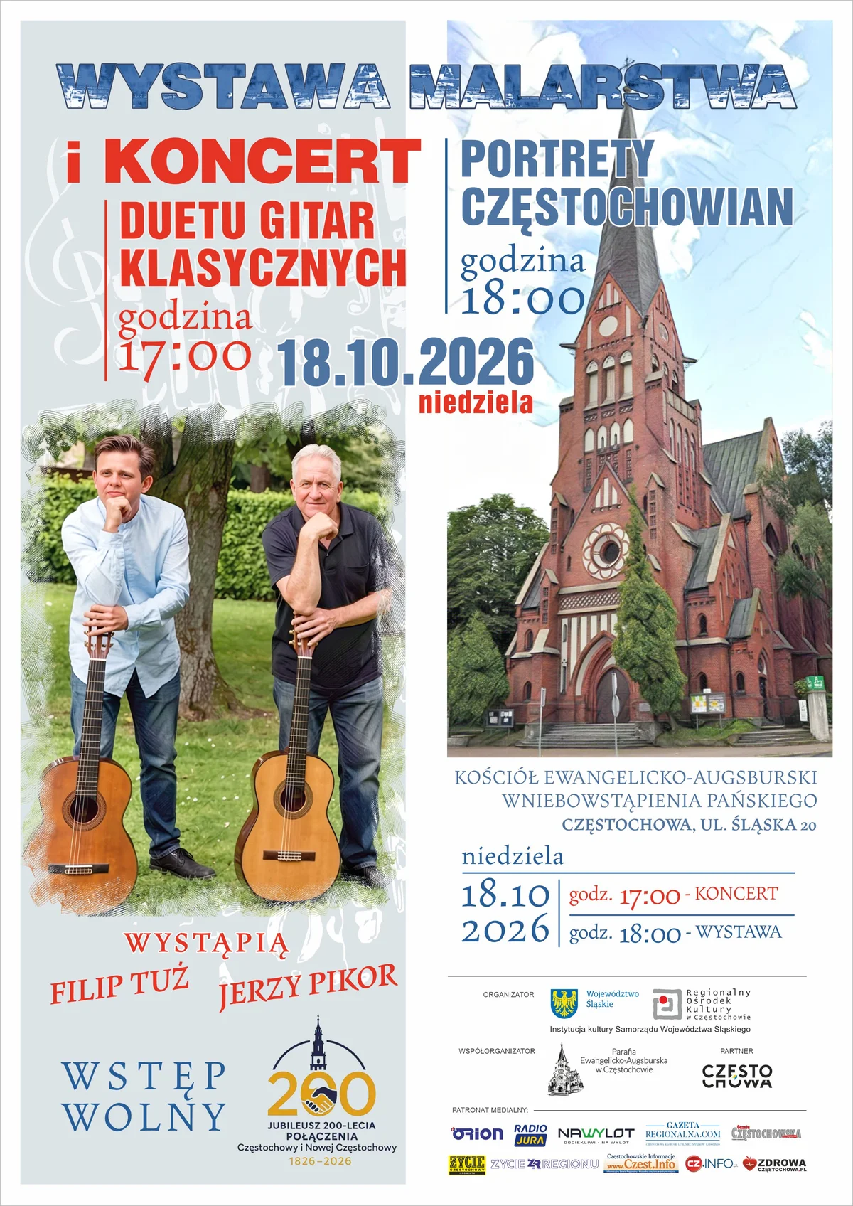 Grafika promocyjna wydarzenia Wystawa malarstwa i koncert – Portrety Częstochowian