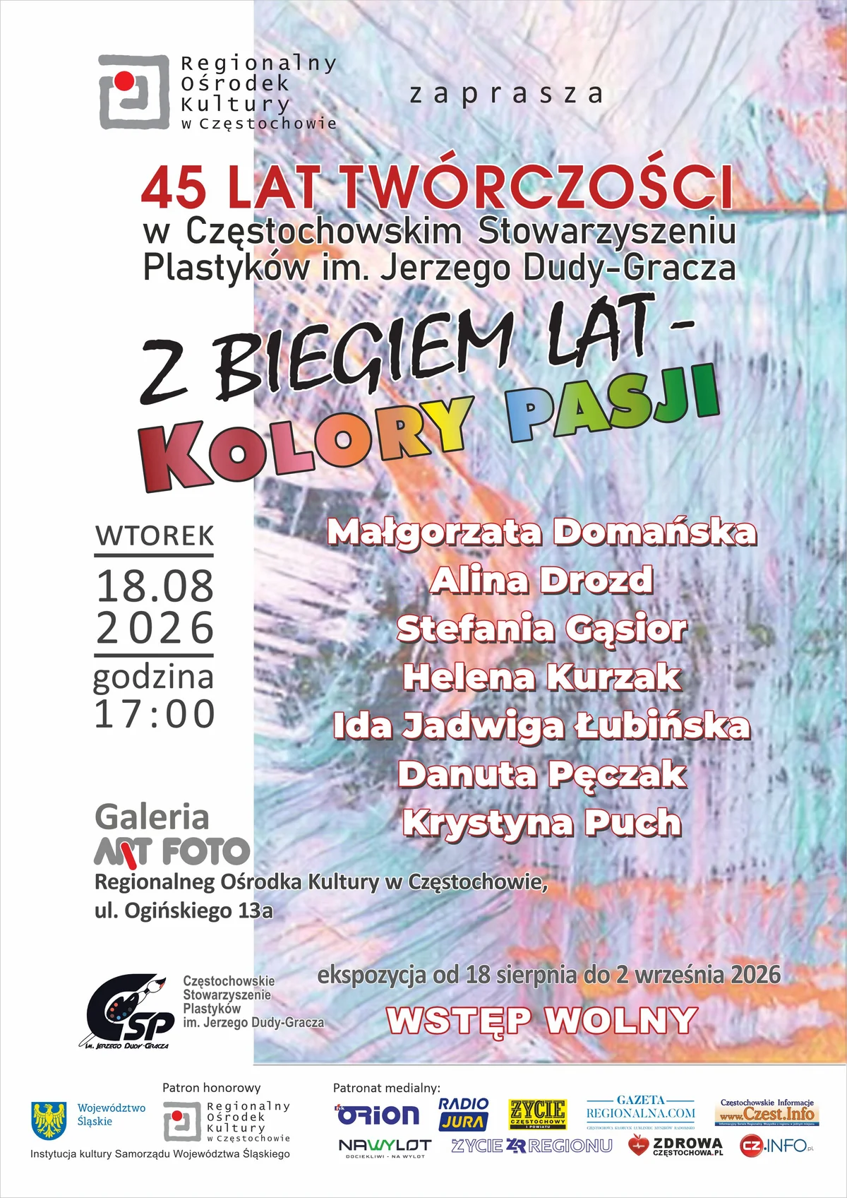 Grafika promocyjna wydarzenia Wystawa prac członków Częstochowskiego Stowarzyszenia Plastyków im. Jerzego Dudy-Gracza