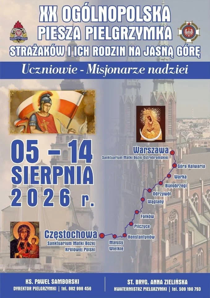 Grafika promocyjna wydarzenia XX Piesza Pielgrzymka Strażaków – Warszawa Częstochowa