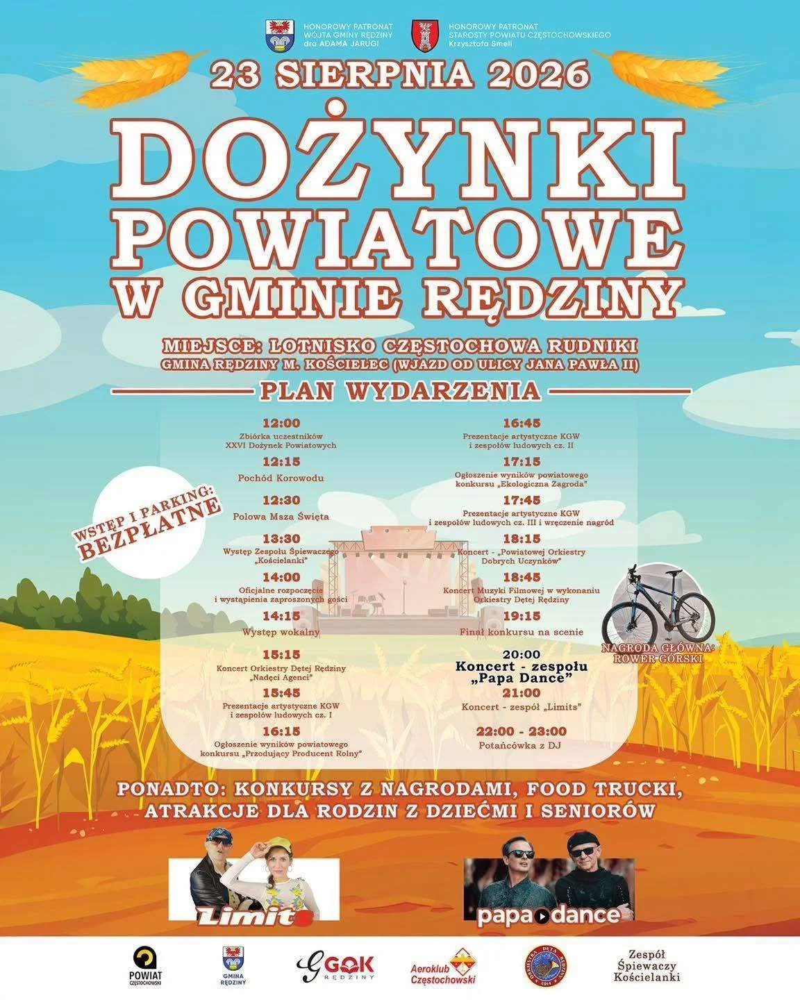 Grafika promocyjna wydarzenia XXVI Dożynki Powiatowe w Gminie Rędziny