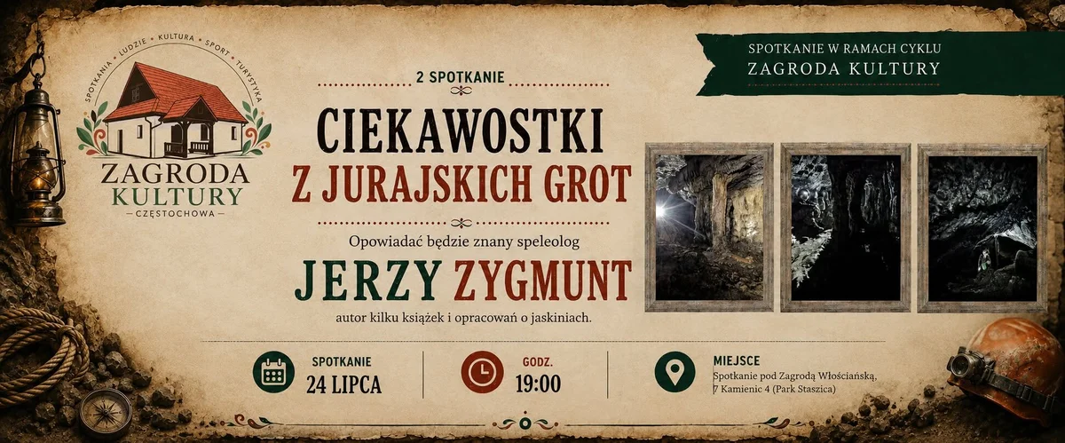 Grafika promocyjna wydarzenia Zagroda Kultury – jurajskie groty