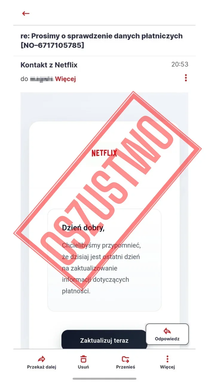 Fałszywe maile od serwisów streamingowych - konto i karta mogą pójść w cudze ręce